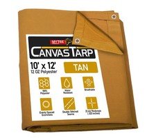10' x 12' Tan Canvas Tarp 12oz Heavy Duty Water Resistant picture