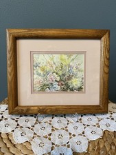 Ruth Basler Burr Floral Print Archival Paper Double Matted Solid Oak picture