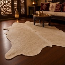 Large Light Champagne Cowhide Rug Hair On Genuine Leather Hide Size 5x6 ft picture