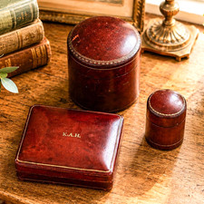 Neat Trio Collection of Mid Century Vintage Italian Leather Box Italy picture