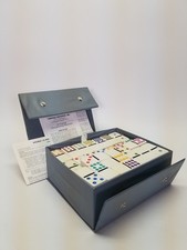 Vintage Pavilion Double 15 Dominoes 136 Piece Color Dot Set w/ Case picture