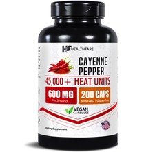 Healthfare Cayenne Pepper Extract, 600mg | 200 Veg Capsules | 45,000 HU picture