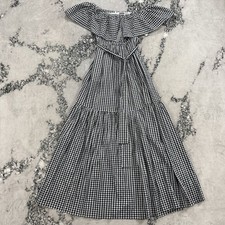 Chelsea28 Gingham Dress Womens 6 Off Shoulder Midi Black White Tiered Summer picture