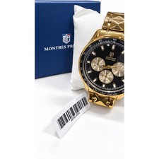 Montres Prestige MPW-0352 Mens Gold-Tone Black Dial Quartz Watch with Box picture