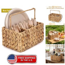 Wicker Utensil Caddy, 10.2×6.7×5.5 Inch Water Hyacinth Silverware Basket picture