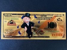 Mr Monopoly Guy 24k Black Gold Foil Banknote Novelty $100 Board Games picture