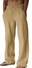 Mens Linen Casual Pants Loose Fit Drawstring Waist Lightweight Summer Beach Yoga picture