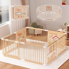 Wooden Baby Playpen Large Foldable Play Yard with 3 Activity Panels No Assemble picture