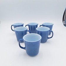Set of 6 Vtg 1960s (Pyrex) Corning Slate Blue Milk Glass Mugs #28 Coffee Cups picture
