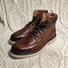 Franco Fortini Ken Ankle Boots Brown Pebbled Leather Moc Toe Mens 9 NEW picture