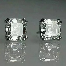 2Ct Asscher Cut Lab Created Diamond Women's Stud Earrings 14K White Gold Plated picture