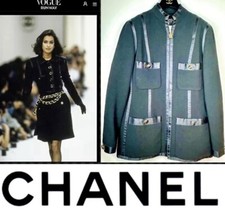 Chanel Vintage 1991 1992 Black Tweed Jacket Skirt Suit Set 38 40 42 8 10 90s M L picture
