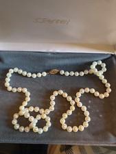 Vintage 14K Yellow Gold White Akoya Pearl Necklace 22” picture