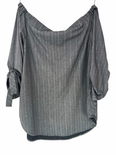 Babaton Aritizia Womens L Gray Pinstripe Off-the-Shoulder 3/4 Sleeve Bow Blouse picture