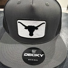 TEXAS LONGHORNS BEVO LOGO GRAY & BLACK ADULT HIGH PROFILE FLAT BILL TRUCKER HAT picture