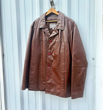 Wilson's Leather Men's Brown Leather Button-Front Point Collar Jacket XL  picture