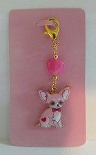 Pink Chihuahua DOG Beaded Charm Clip Zipper Pull NEW Handmade picture