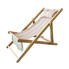 Children’s Vintage Sun Lounger Sling Chair | Wooden Frame with Canvas Fabric | O picture