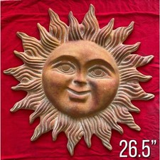Vintage Terracotta Sun Face Wall Plaque Rustic Clay Celestial Garden Decor 26.5
