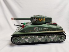 Vintage and Rare 1960s Taiyo Tin Toy Car M4 Sherman Combat Tank CLEAN AND WORKS picture