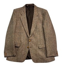 vtg Harris Tweed 44L Brown Tan Herringbone Fleck Wool Blazer Jacket Sport Coat picture