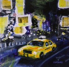 paintings acrylic on canvas original framed signed Racing on Broadway New York picture