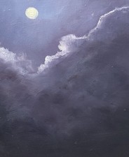 ACEO 2.5x3.5  Oil Painting PRINT Moonlit Clouds Pacific Northwest picture