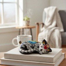 Talavera Sleeping Cat Figurine | Hand-Painted Mexican Decor picture