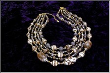 Vtg Amazing Couture Jose & Maria Barrera 5 Strand Art Glass & Crystal Necklace picture
