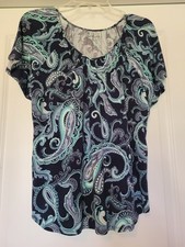 Croft & Barrow Scoop Neck Dressy Tee Navy Paisley Women's XS picture