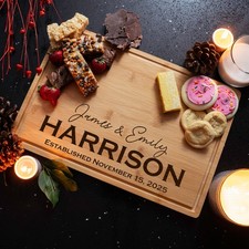 Custom Engraved Bamboo Cutting Board Personalized Charcuterie Tray Couple Name picture