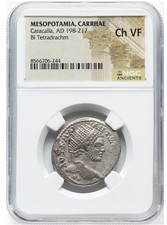 CARACALLA 198-217 AD Silvered Tetradrachm Mesopotamia Carrhae NGC Certified ChVF picture