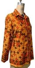 VERA NEUMANN Vintage 70s Women's LS Geometric Print Shirt Blouse - Sz L picture