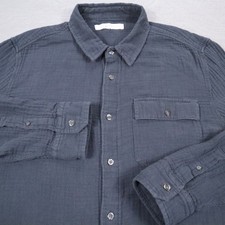 Outerknown Seersucker Organic Cotton Button Shirt Mens L Black L/S Huckberry picture