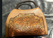 Brown Tooled Floral Leather Top Handle Women’s Handbag Purse picture