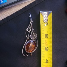 Vintage Art Nouveau Sterling Silver Baltic Amber Calla Lily Brooch Pin 925 Large picture