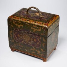 Castillan Imports Hinged Footed Handled Lacquered Wood Storage Box 10.5