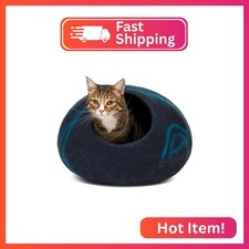 MEOWFIA Cat Cave - Merino Wool Bed for Indoor Cats (Back Aqua, Large) picture