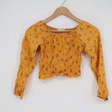 Btween Girls Mustard Yellow Floral Smocked Long Sleeve Crop Top Size 12 picture