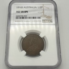 1916 I Australia 1/2 Penny NGC AU58 BN King - George V Calcutta Mint picture