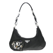 PRADA Logo Tessuto Robot Heart Shoulder Bag Nylon Leather Black Italy 72YJ494 picture