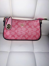 Coach Pink Logo Wristlet Crossbody Bag Zip Detachable Strap w/ Card Holder picture
