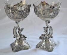 Antique Germany Hanau Pair of Master Salts Putti Riding Dolphins 800 Silver picture