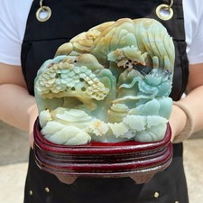Natural Amazonite Quartz Crystal Hand-Carved Mountain Scenery Sculpture 3.4LB picture
