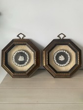VTG Wedgwood Black Jasperware Plaque Framed Sungott Art Studios England 391-Pair picture