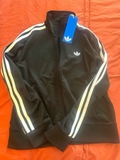 adidas Originals Men's Black/White Striped Full Zip Track Jacket, Size M picture