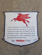 VINTAGE MOBILGAS W/PEGASUS RESTROOM PLEDGE PORCELAIN SIGN GAS STATION  12