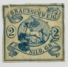 VINTAGE GERMAN STAMP: 1852 - BRUNSWICK - Michel #2 - 2 Silbergroschen - Used picture