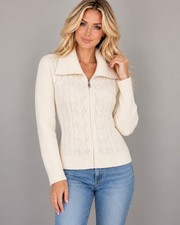 Talbots NWT Ivory Cable Knit Full Zip Sweater Cardigan Large picture