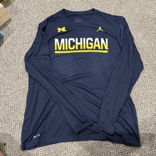 Nike Michigan Wolverines T Shirt Mens Large Navy Jordan Jumpman Dri Fit Long Slv picture